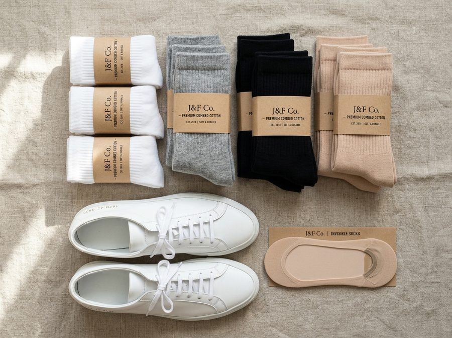 Kits de meias de algodão J&F Co. em branco, cinza, preto e nude